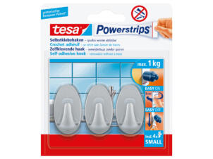 Tesa Powerstrips crochet adhésif ovale 4,5cm 1kg chromé 3 pièces