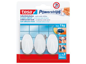Tesa Powerstrips crochet adhésif ovale 4cm 1kgblanc 3 pièces