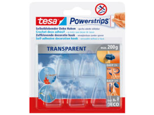 Tesa Powerstrips crochets déco adhésif 4cm 0,2kg transparent 5 pièces