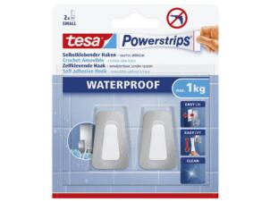 Tesa Powerstrips handdoekhaakje 4,3cm 1kg inox/wit 2 stuks