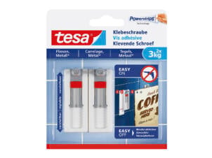 Tesa Powerstrips klevende schroef tegels en metaal verstelbaar 7cm 3kg wit 2 stuks
