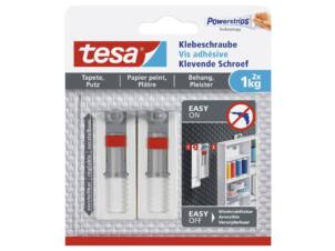 Tesa Powerstrips klevende schroef verstelbaar voor behang en pleister 6,3cm 1kg wit 2 stuks