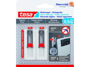 Tesa Powerstrips klevende spijker - canvas voor behang en pleisterwerk 6cm 0,5kg wit/grijs 2 stuks