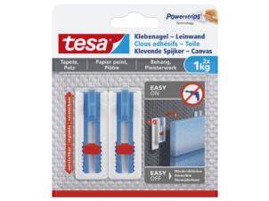 Tesa Powerstrips klevende spijker - canvas voor behang en pleisterwerk 6cm 1kg wit/blauw 2 stuks