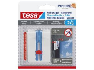 Tesa Powerstrips klevende spijker - canvas voor behang en pleisterwerk 7cm 2kg wit/blauw 2 stuks