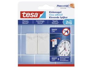 Tesa Powerstrips klevende spijker voor tegels en metaal 5cm 2kg wit 2 stuks