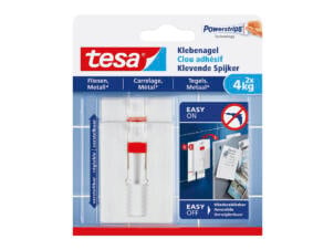 Tesa Powerstrips klevende spijker voor tegels en metaal verstelbaar 7,5cm 4kg wit 2 stuks