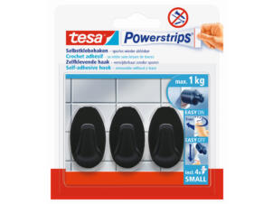 Tesa Powerstrips zelfklevende haak S ovaal 4,4cm 1kg zwart 3 stuks