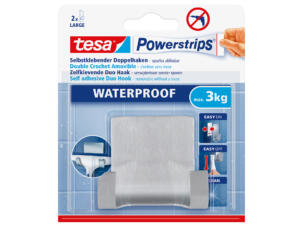 Tesa Powerstrips zelfklevende haak dubbel 14cm 3kg inox