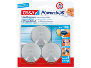 Tesa Powerstrips zelfklevende haak rond 4cm 1kg chroom 3 stuks