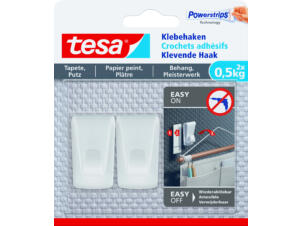 Tesa Powerstrips zelfklevende haak voor behang en pleisterwerk 4cm 0,5kg wit 2 stuks