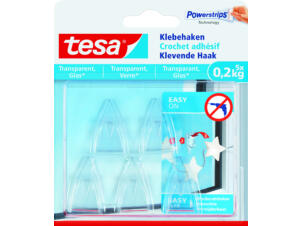 Tesa Powerstrips zelfklevende haak voor transparante materialen en glas 4cm 0,2kg transparant 5 stuks