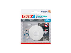 Tesa Powerstrips zelfklevende plafondhaak voor behang en pleisterwerk 5,5cm 0,5 kg wit