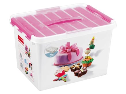 Sunware Q-line Fun Baking opbergbox 22l wit/roze + tray voor 24 cupcakes 1