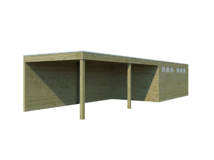 Woodlands QB garage 300x510x216 cm avec extension bois imprégné 1