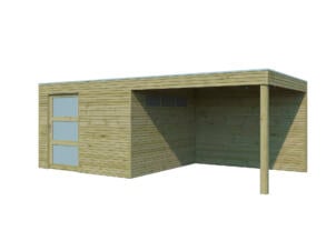 Woodlands QBS II houten tuinhuis 300x300x216 cm blokhut geïmpregneerd + extensie 300cm