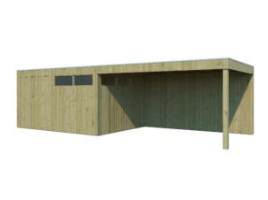 Woodlands QBV L houten tuinhuis 399x298x220 cm blokhut geïmpregneerd + extensie 403cm