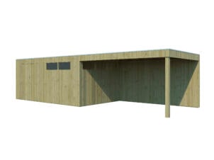 Woodlands QBV XL houten tuinhuis 500x298x220 cm blokhut geïmpregneerd + extensie 403cm