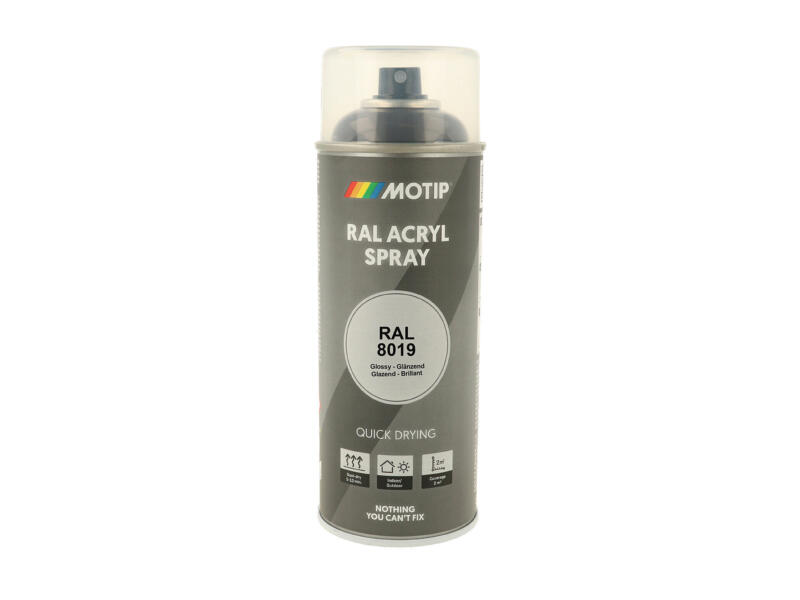 Motip RAL 8019 Acryl Lakspray Hoogglans 0 4l Grijsbruin Hubo motip-ral-8019-acryl-lakspray-hoogglans-0-4l-grijsbruin-hubo