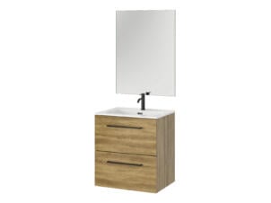 Tiger Reef badkamermeubel set 60cm met wastafel en spiegel donker eiken