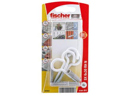 Fischer SX chevilles 6x30 mm avec crochet rond 4 pièces 1