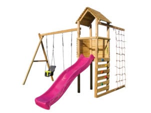 BnB Wood Safia speeltoestel + glijbaan fuchsia