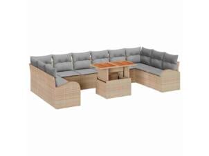 Salon de jardin + coussin beige/gris clair 11 pièces
