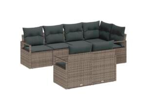 Salon de jardin + coussins + compartiments de rangement résine tressée gris set de 7