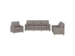 Salon de jardin avec coussin tissu taupe set de 3