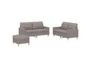 Salon de jardin avec coussin tissu taupe set de 3