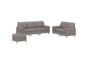 Salon de jardin avec coussin tissu taupe set de 3