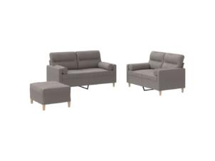 Salon de jardin avec coussin tissu taupe set de 3