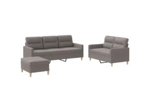 Salon de jardin avec coussin tissu taupe set de 3
