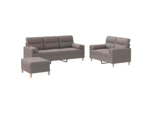 Salon de jardin avec coussin tissu taupe set de 3