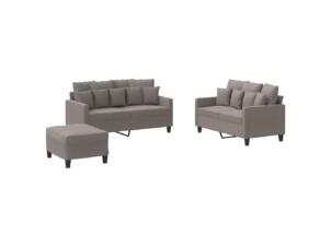 Salon de jardin avec coussin tissu taupe set de 3