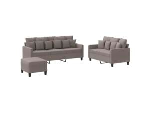 Salon de jardin avec coussin tissu taupe set de 3