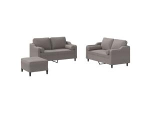 Salon de jardin avec coussin tissu taupe set de 3