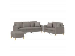 Salon de jardin avec coussin tissu taupe set de 3