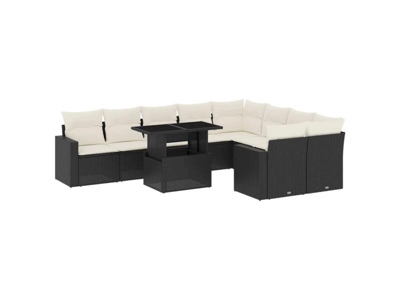 Salon lounge 1 table de jardin 2 bancs + coussins 62x62x69 cm résine