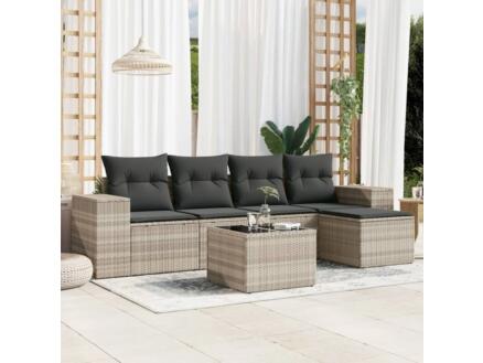 Salon lounge 1 table de jardin 2 fauteuils centraux + coussins résine
