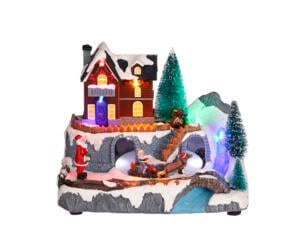 ScÚne de Noël magasin, bonhomme de neige et traïneau 21x14x17 cm