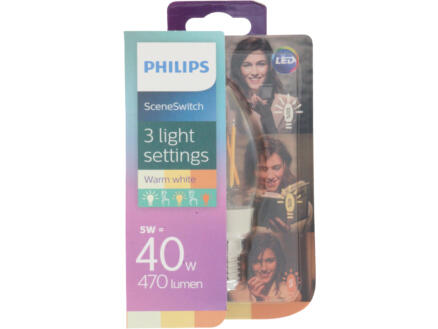 Philips SceneSwitch ampoule LED flamme E14 5/2,5/1 W blanc chaud 1