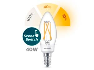 Philips SceneSwitch ampoule LED flamme filament E14 5W dimmable