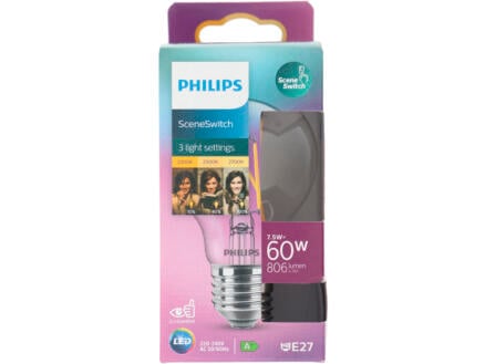 Philips SceneSwitch ampoule LED poire filament E27 7,5W dimmable 1