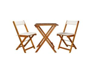 Set bistro 1 table pliante + coussins bois d'acacia massif 3 pièces