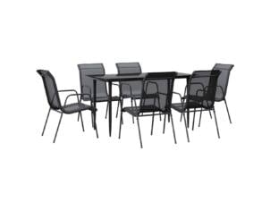Set table à manger textilène/acier noir set de 7