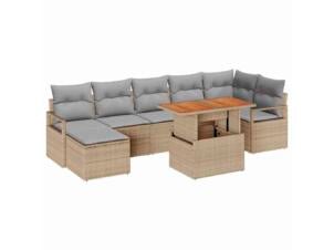 Set table de jardin + coussins gris/beige 8 pièces
