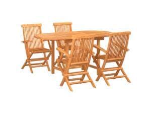 Set table salle à manger bois de teck 5 pièces brun