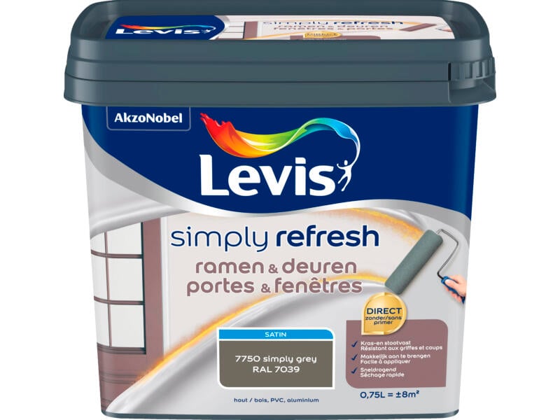 Levis Simply Refresh laque fenêtres et portes silk gloss 0,75l simplement gris