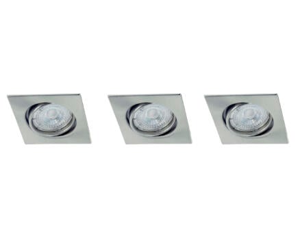 Prolight Spot LED encastrable carré GU10 3W orientable nickel 3 pièces 1